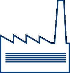 Blaues Icon Fabrik mit Schornstein